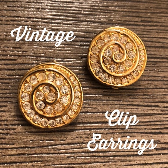 Vintage Swirl Rhinestone Clip Earrings - Picture 1 of 13